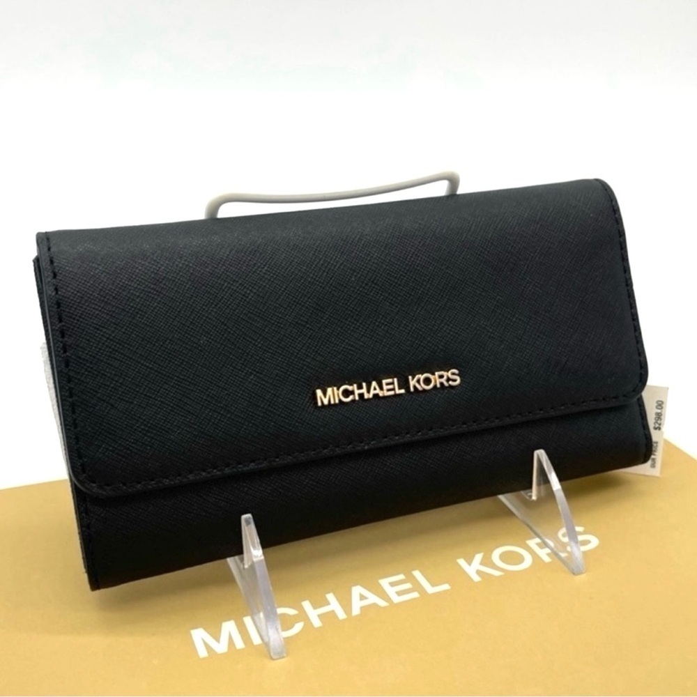 Michael Kors Large Trifold Wallet Leather Black/Gold